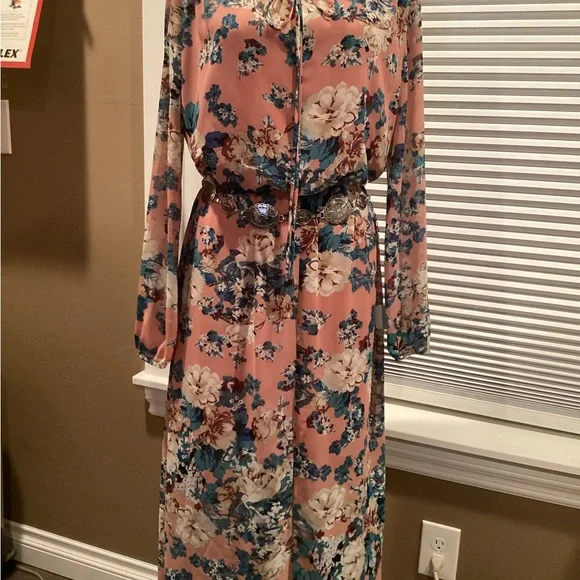 Wayf Floral Print Belted Maxi Dress